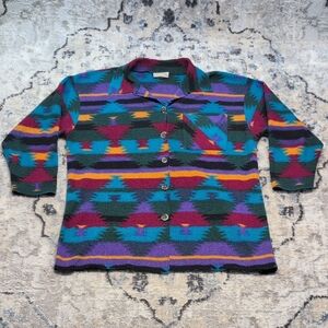 Vintage Alias Aztec Fleece Shirt L Made in USA 90s Southwest Button Up Jacket